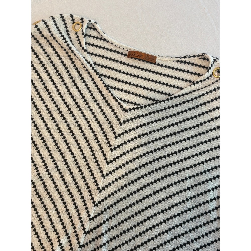 Belldini Womens XL Black White Striped Grommet Sleeve V-Neck Knit Top Blouse - Picture 9 of 10